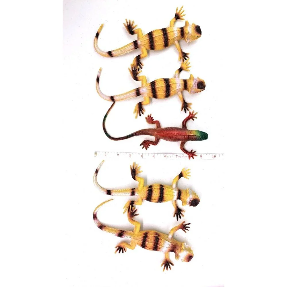 Realistic Rubber Horned Lizards Agama Figurines Toy Reptile Lot Of 5 Colorful